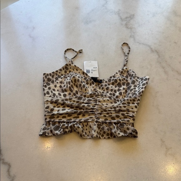 Forever 21 Tops - NWT Forever 21 Beige and Black Leopard Print Ruffle Hem Cami